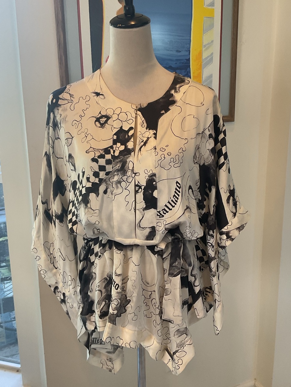 Galliano Black & White Abstract Silk Tunic